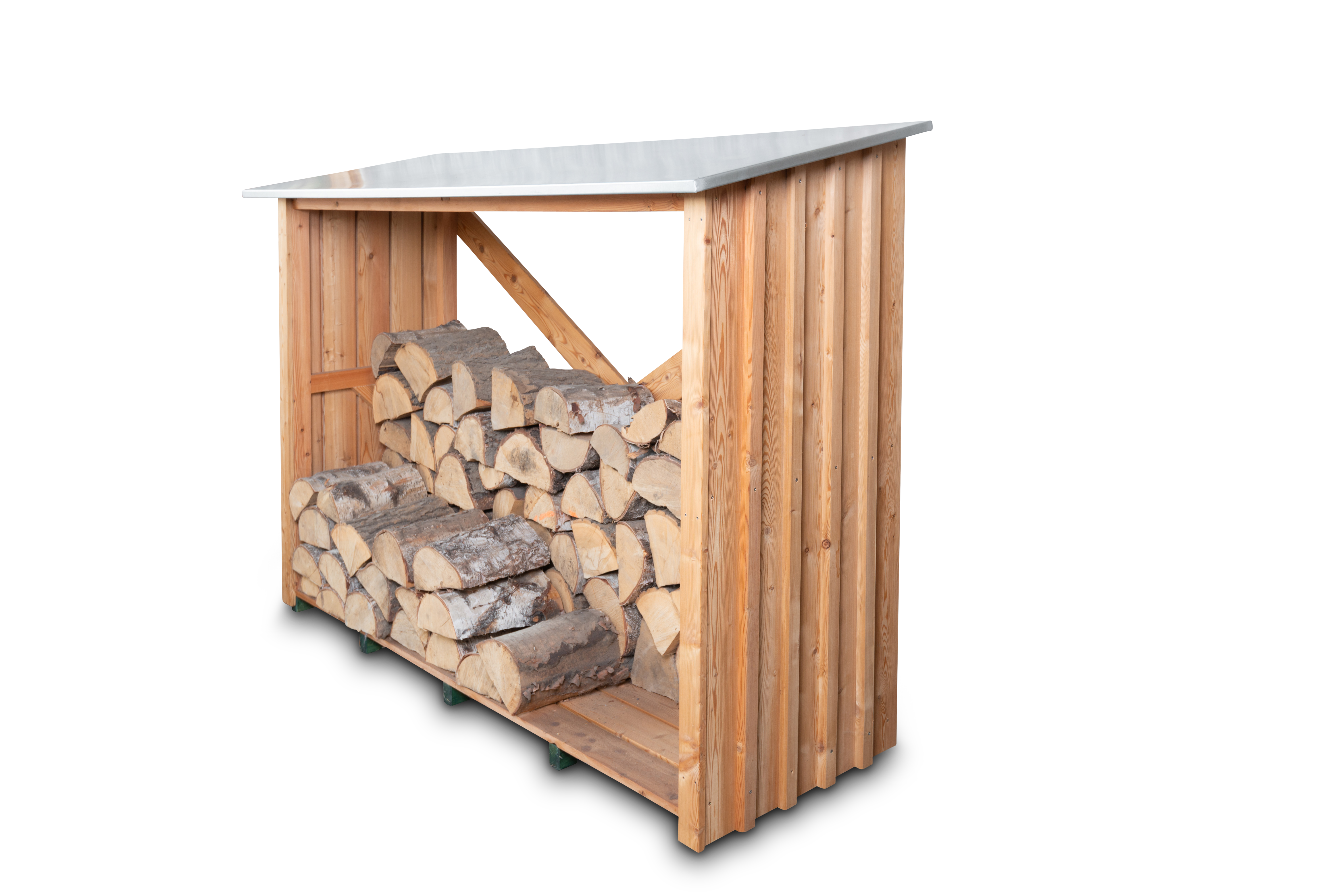 Brennholzregal mit einem Stahldach